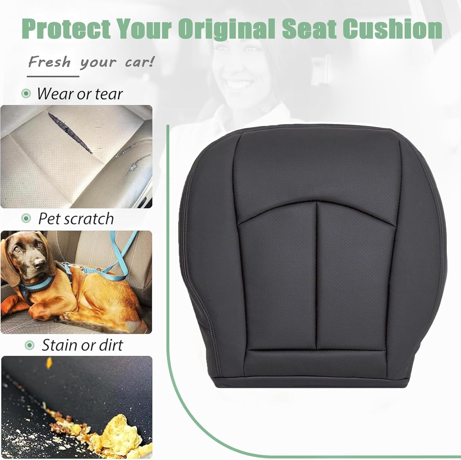 Priprilod Leather Perforated Driver Side Bottom Replacement Seat Cover Black Compatible with Mercedes Benz E280 E300 E320 E350 E500 E550 2003 2004 2005 2006 2007 2008 2009