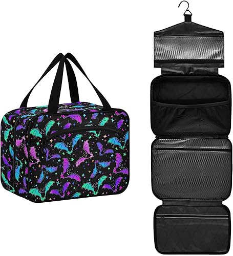 MNSRUU Neceser colgante para mujer, bolsa de aseo para mujer, diseño gótico, mariposa, calavera, azul, organizador de artículos de aseo portátiles,