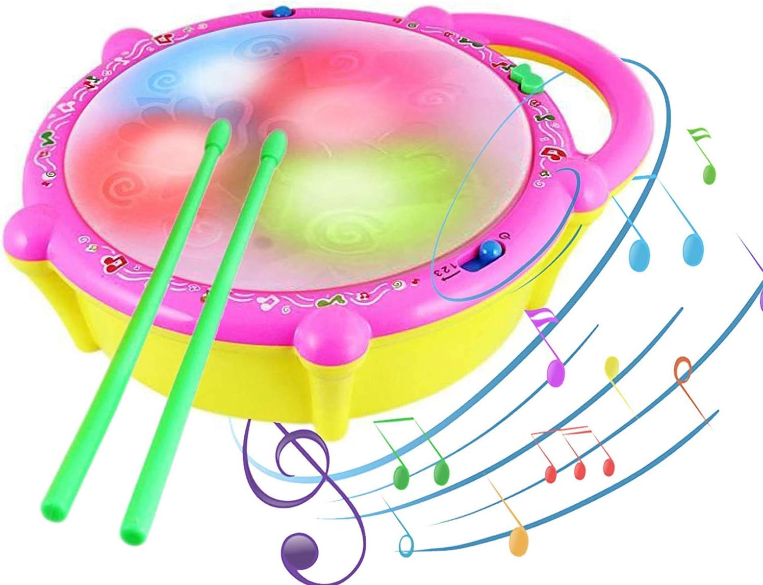 Plastic Flash Drum with 3D Lights and Musical Toys, Multicolour, 2 Year