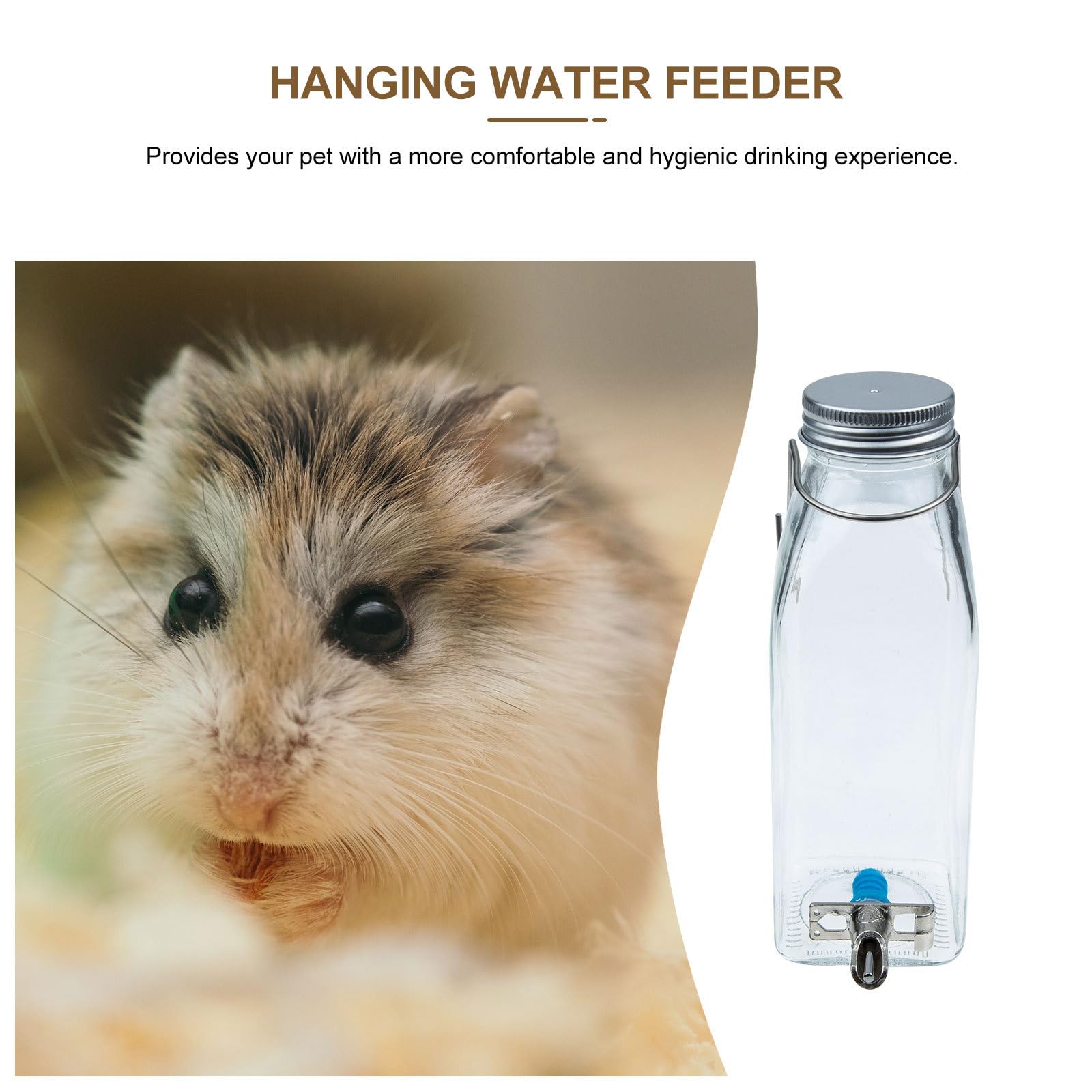 SOLUSTRE Hängende Wasserflasche mit Sicherem Bissschutz für Kleine Haustiere 350ml aus Glas und Platzsparendem Wasserspender für Kaninchen und Kleintiere