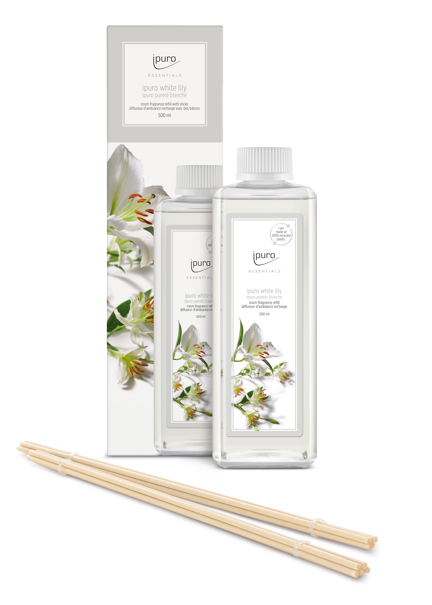 ipuro - Essentials Nachfüller Whity Lily Raumduft - Refill Raumerfrischer mit Pfirsich, Maiglöckchen, Jasmin, Nelke, weißem Moschus & Zedernholz Duft Aroma