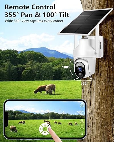 Miniatura 5 de Cámaras de seguridad celular 4G LTE inalámbricas al aire libre con tarjeta SIM sin WiFi 2K 360 View Cámaras solares con batería para seguridad en el