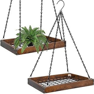 Plant Hanger Indoor Outdoor, 16" Large Hanging Planters for Indoor Plants Hanging Plant Holder Wood Metal Hanging Plant Shelf Large Hanging Baskets for Plants Outdoor Window Ceiling (2 Pack )