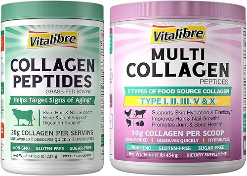 Los péptidos multi del colágeno pulverizan 16oz y polvo bovino 8oz de los péptidos del colágeno