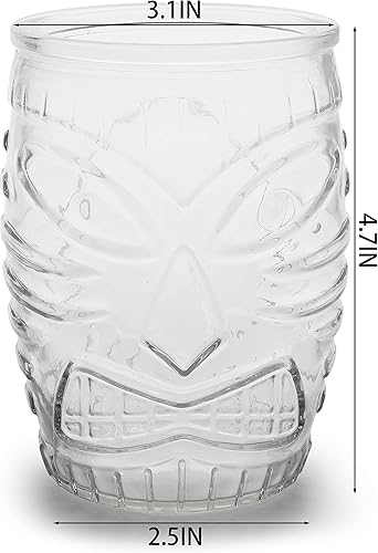 Miniatura 6 de Cedilis Paquete de 6 vasos Tiki modernos, doble vidrio antiguo de estilo hawaiano, taza Tiki de cóctel, transparente, 16 onzas