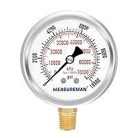 Vista 31 de MEASUREMAN - Medidor de presión hidráulico completamente de acero inoxidable con relleno de glicerina, esfera de 2.5 pulgadas, 0-30 psi/kpa, montaje