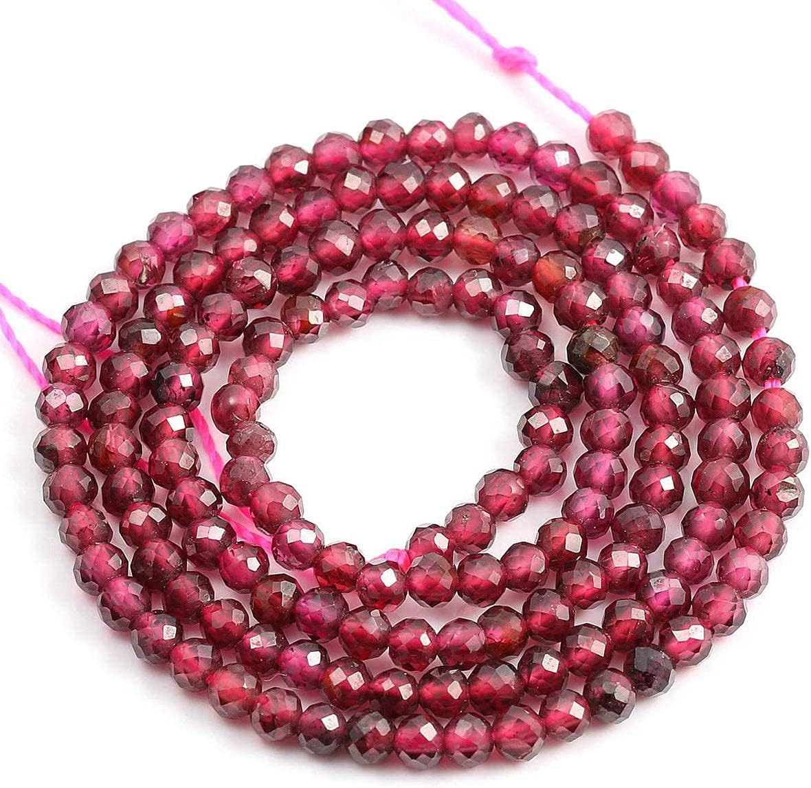2 Strands Natural Stone Beads Garnet Gemstone Faceted Loose Beads for Jewelry Making Necklace Length 15" Size 2mm