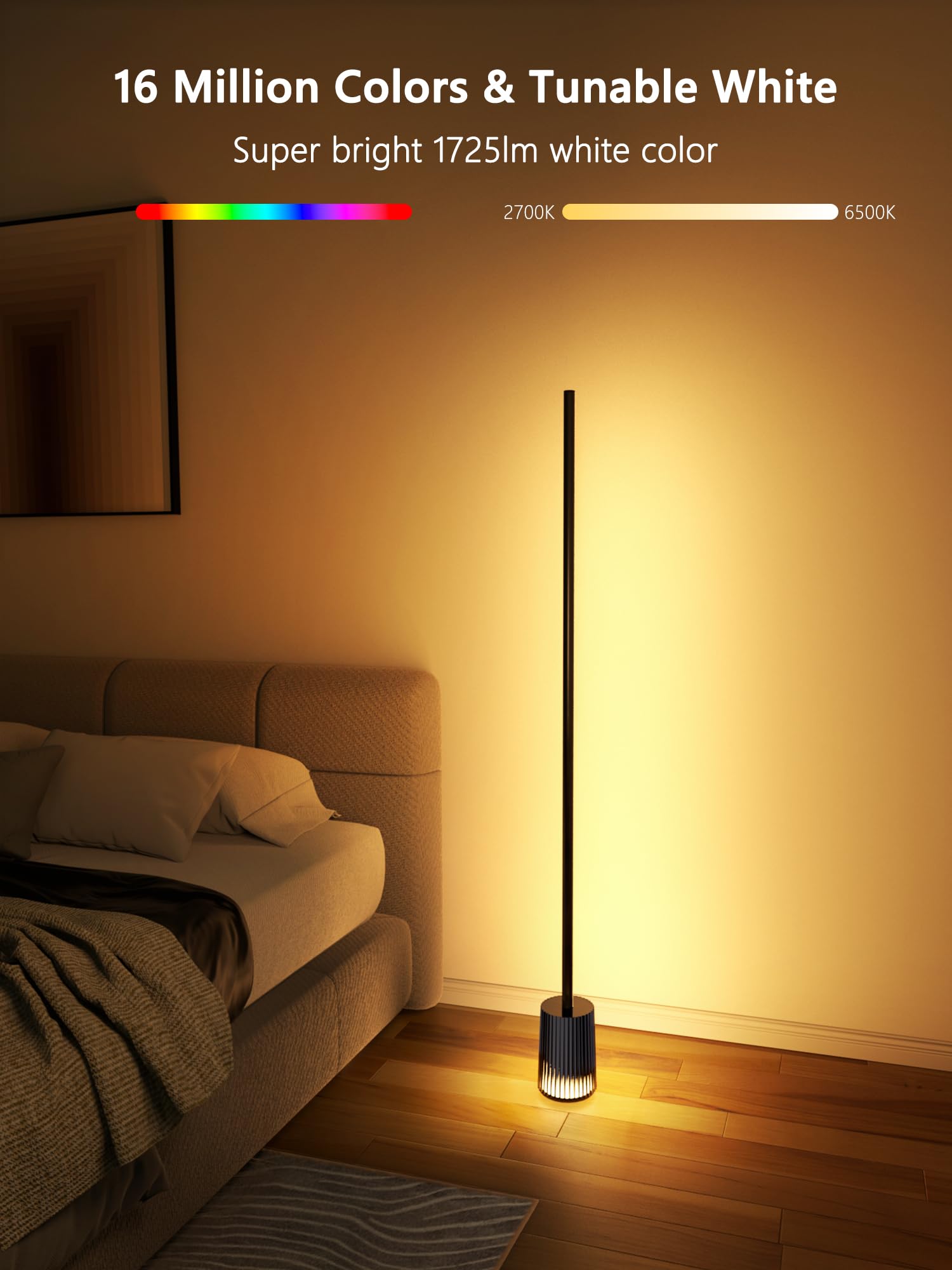 LED Stehlampe Dimmbar RGBCW, Smart Stehlampe Wohnzimmer Arbeiten mit Alexa Matter Google, APP-Steuerung, 16 Millionen Farben, 75+ Szene, Musikmodi, DIY Standleuchte für Schlafzimmer Gaming, Schwarz