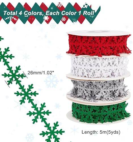 Miniatura 2 de PH PandaHall 4 rollos de cinta de Navidad de 1 pulgada de encaje de copo de nieve no tejidas, calcomanías para celebración de Navidad, álbumes de
