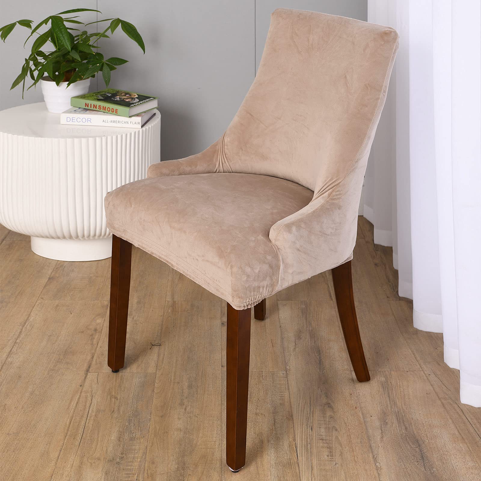 MINGPINHUIUS Velvet Wingback Chair Slipcover,Velvet Stretch Wingback Chair Cover,Sloping Arm Chair Protector Cover for Dining Room Banquet Home Decor Machine Washable Hand Washable (Color-1, 1)