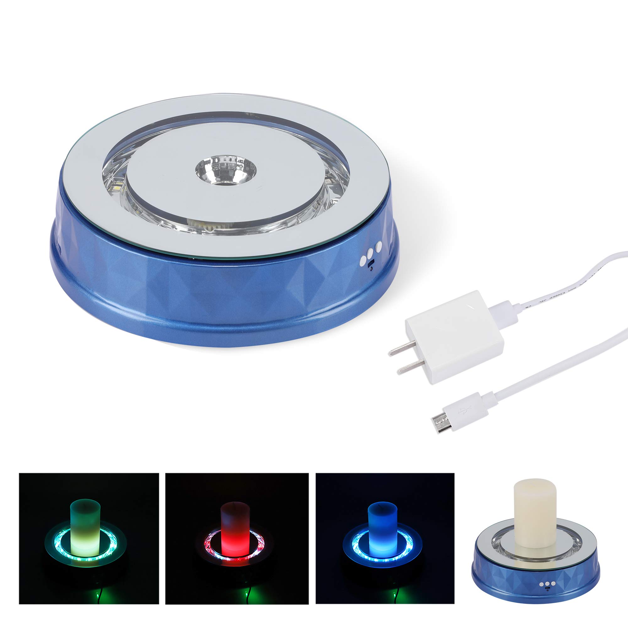 Base de visualización de luz LED con 7 luces LED que cambian de color 9 pulgadas Multicolor redonda giratoria ángulo de velocidad Dirección soporte de visualización ajustable para jarrón de