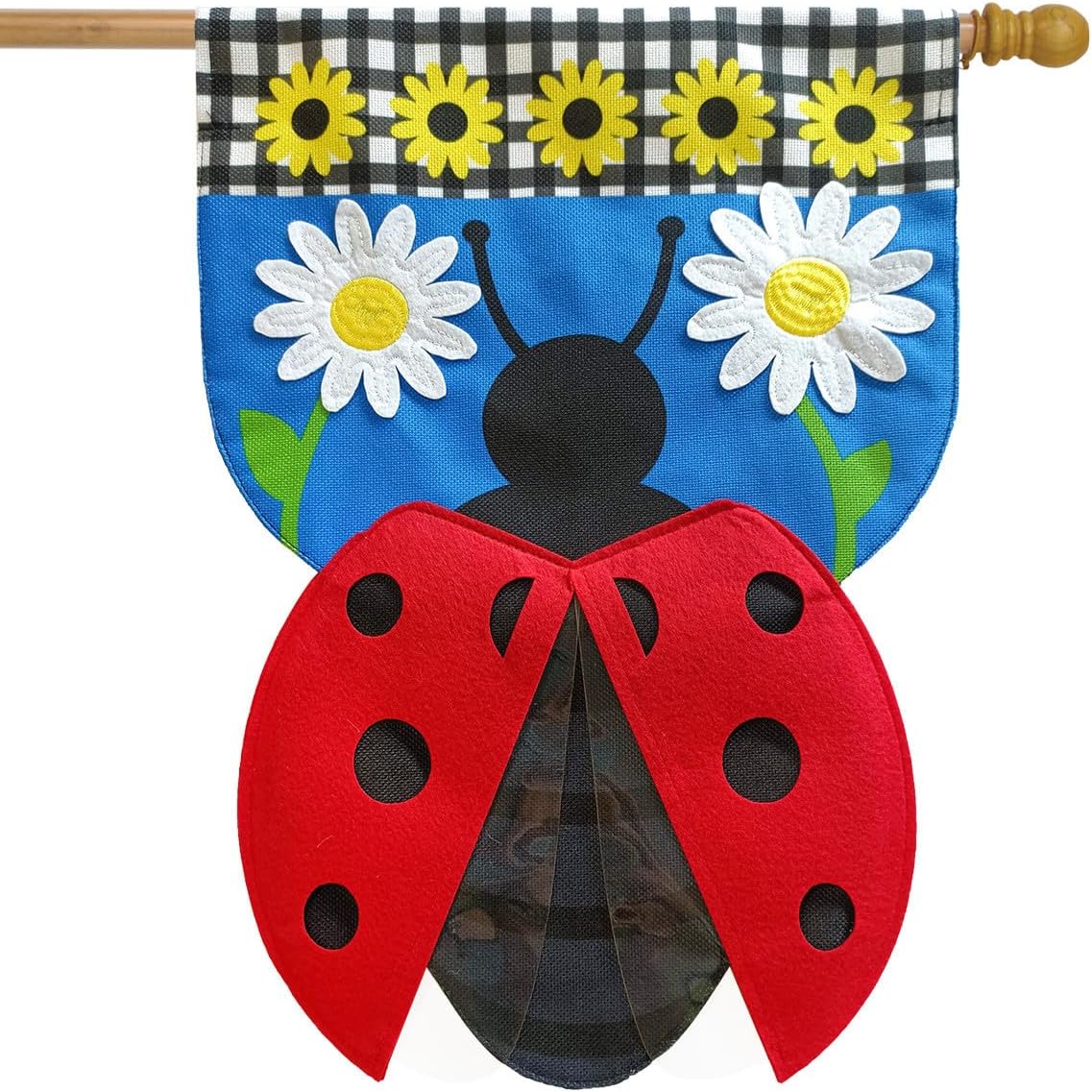 Sculpted Ladybug Spring Burlap House Flag Floral 28" x 40" Briarwood Lane