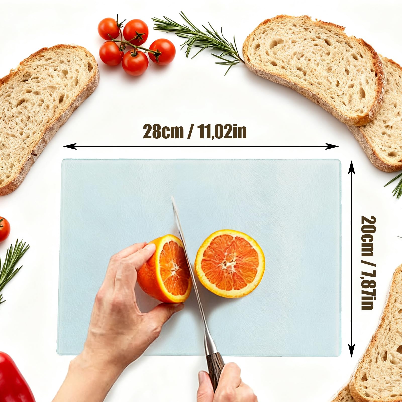 2 sztuki desk do krojenia z hartowanego szkła, deska do krojenia z hartowanego szkła 28 x 20 cm, szklana deska do krojenia, antypoślizgowe gumowe nóżki, bez plastiku, szklana deska do krojenia, do
