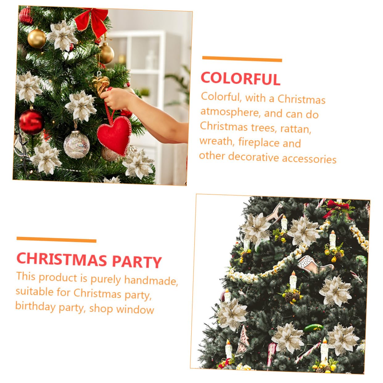 1 Ensemble 12 pièces Simulation de Fleur de noël pétale de Poinsettia Fleur de noël Faux Poinsettia de noël Ornements d'arbre de noël Fleur Artificielle décorations en Tissu Poudre