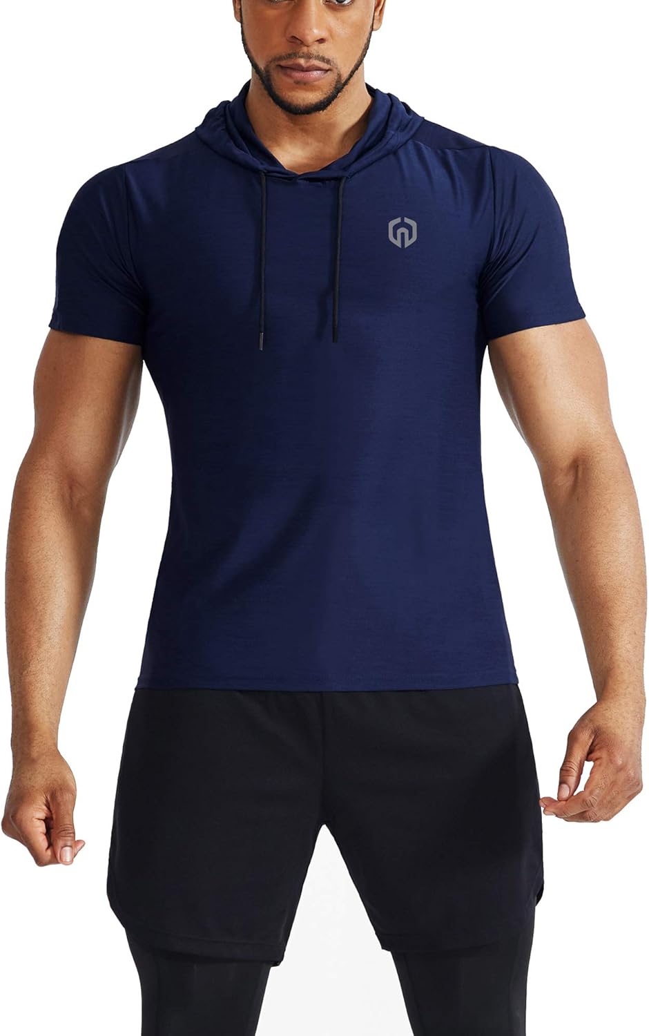 NELEUS Men's 3 Pack Dry Fit Running Shirt Workout Athletic Shirt with Hoods,Navy Blue,Light Green,Grey,M - Image 3