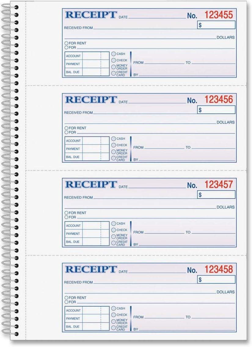 Adams SC1182 Money/Rent Receipt Book, 2-Part, Spiral-Bound, 200 Sets/Book