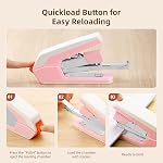 Deli Effortless Desktop Stapler, Heavy Duty Stapler, 40 Sheet Capacity, One Finger, No Effort, Includes Staples & Staple Remover, Pink