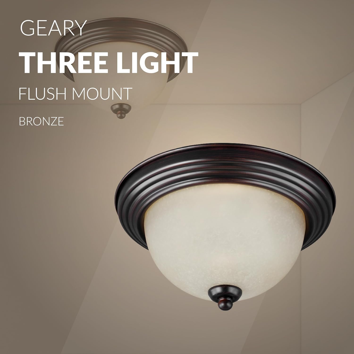 Seagull 77065-710 Transitional Three Light Flush Mount from Ceiling Flush Mount Collection in Bronze/Dark Finish