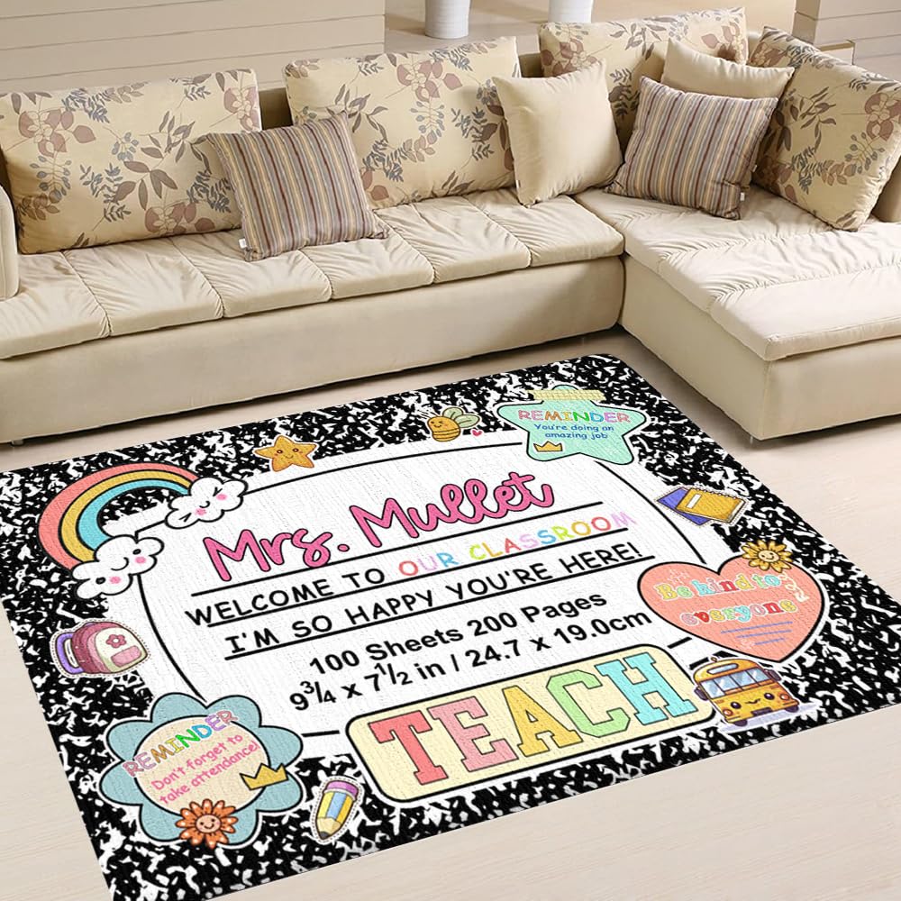CHILLGEN Classroom Rugs for Kids, Cute Compostion Notebook Carpet Kids Rugs for Playroom Non-Slip Large Classroom Rug Soft Teacher Rugs for Preschool