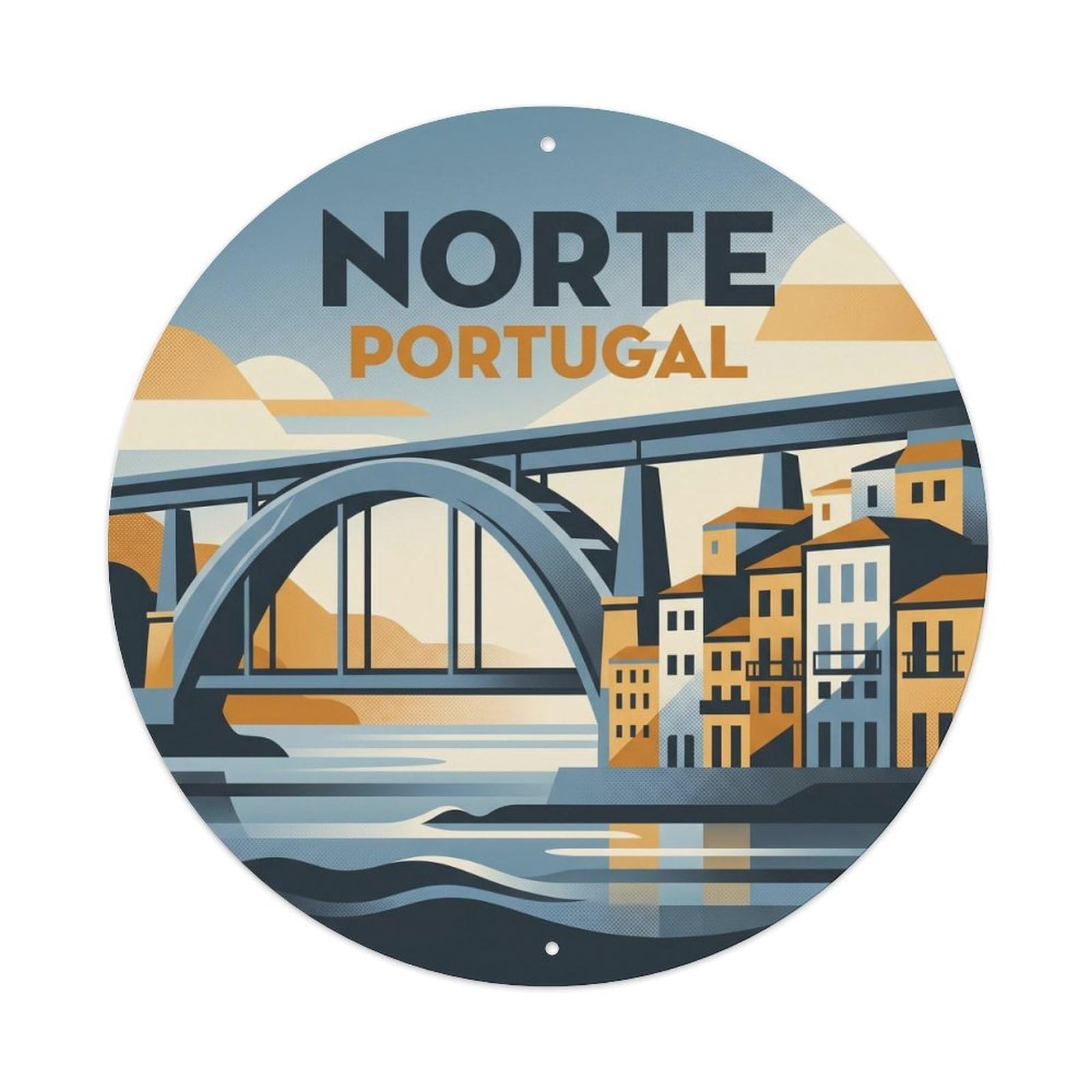 Olhnbad Style Portugal Midcentury Norte Bridge Landmark Metal Tin Sign