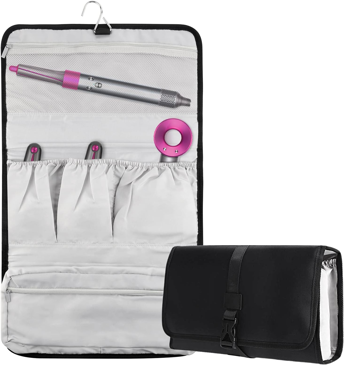 Linkidea Travel Carrying Protective Case Compatible with Dyson Airwrap Styler, Portable Hanging Curling Iron Storage Bag, Travel Bag with Hanging Hook (Black)