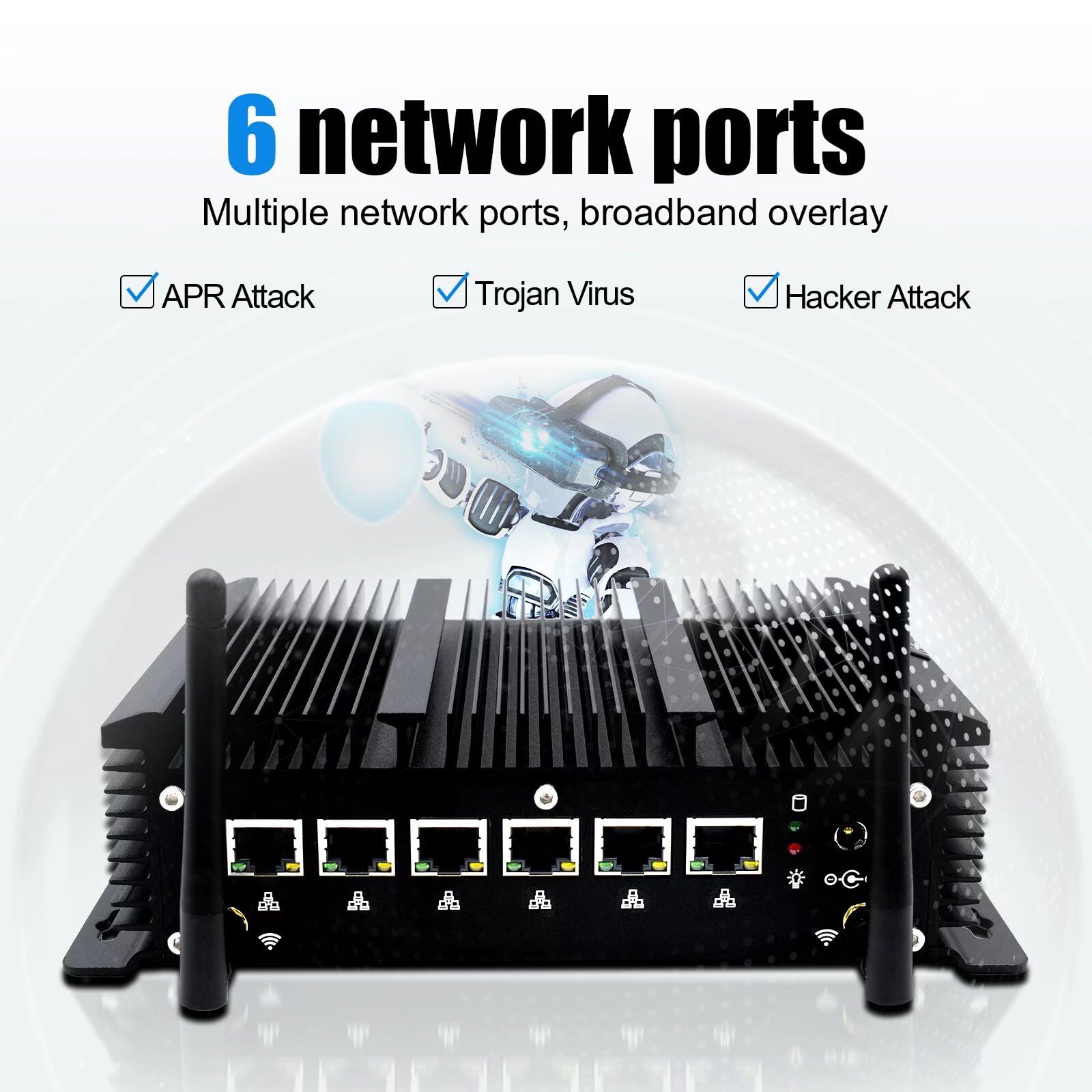 WEIDIAN Firewall PC Micro Appliance 2.5G, Fanless Computer 6 x 2.5GbE I225-V Port, Industrial PC Core i3-8140U, HD, USB3.0, WiFi, SIM Slot, Compatible With OPNsense etc (8GB RAM 128GB SSD)