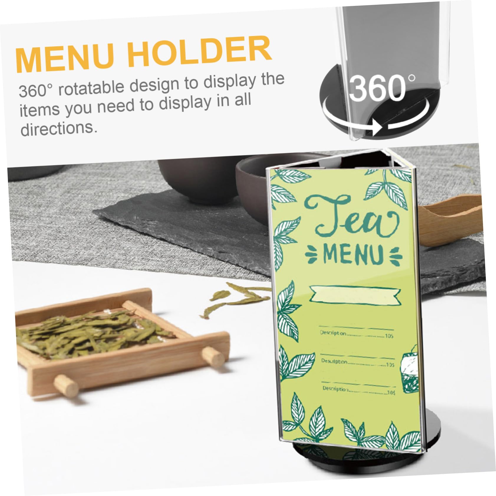 SEWACC 3 Stück Acryl Tischaufsteller Drehbar Menühalter Dreiseitig Rotierender Display Ständer für Restaurant Werbung Preisschild Tischkarte Transparent