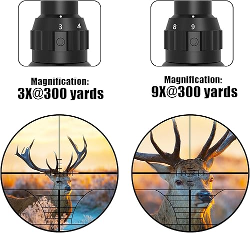 Miniatura 3 de UUQ Alcance de rifle de 3-9 × 40 con láser de pistola, iluminación rojaverde y retícula de telémetro, para caza, airsoft y pistolas de pellets,