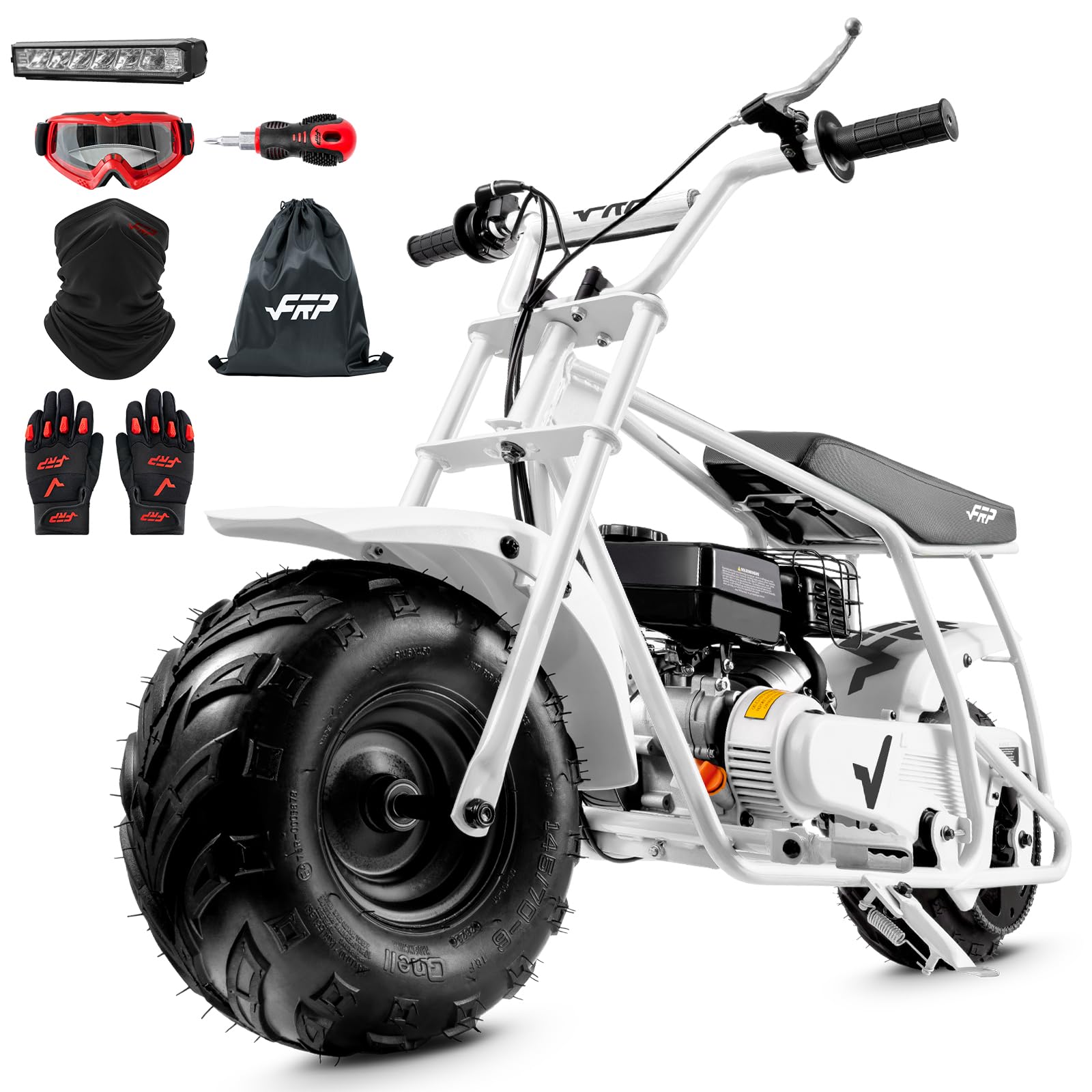 FRP GMB100 Plus Mini Dirt Bike Complete Starter Bundle, 99 CC Gas Powered 4 Stroke 3HP, Off Road Mini Bikes for Teens and Adult, Trail Bike Up to 28 Mph, Weight Support Up to 220 LBS （White）