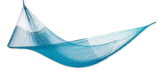 NOVICA Hamaca tejida a mano maya de nailon azul turquesa, verde azulado Haven' (individual)