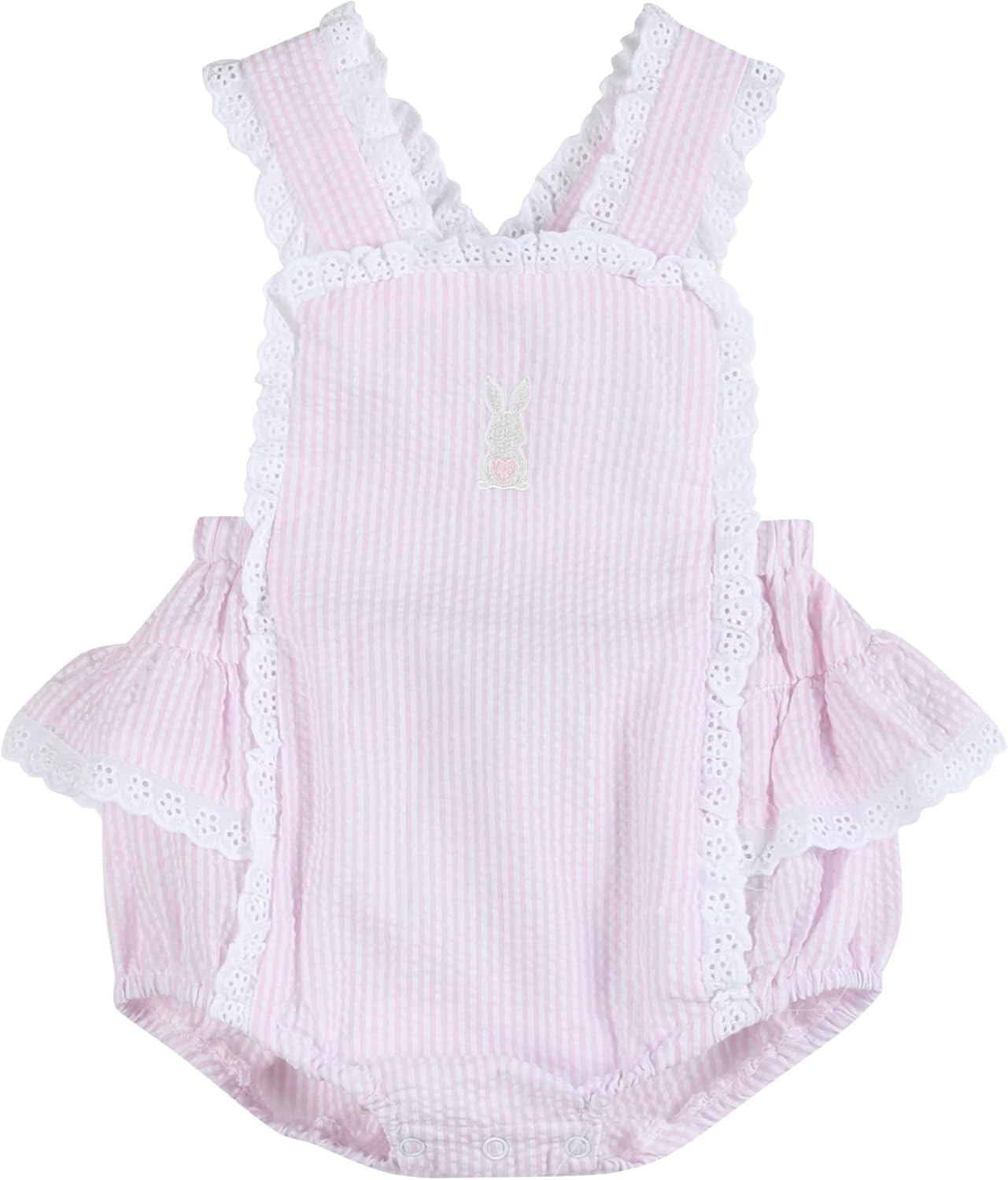 Lil cactus Baby Girls Smocked Ruffle Romper Cotton Bunny Seersucker Bubble Outfit Infant Toddler Spring Summer Wear