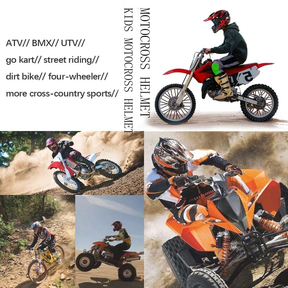 Casco Per ATV Per Bambini Omologato DOT Con Visiera, Per Moto da Cross Elettrica, Casco Per Mountain Bike Fuoristrada E Downhill Per Bambini Dagli 8 Ai 14 Anni, con Occhiali, Guanti E Maschera