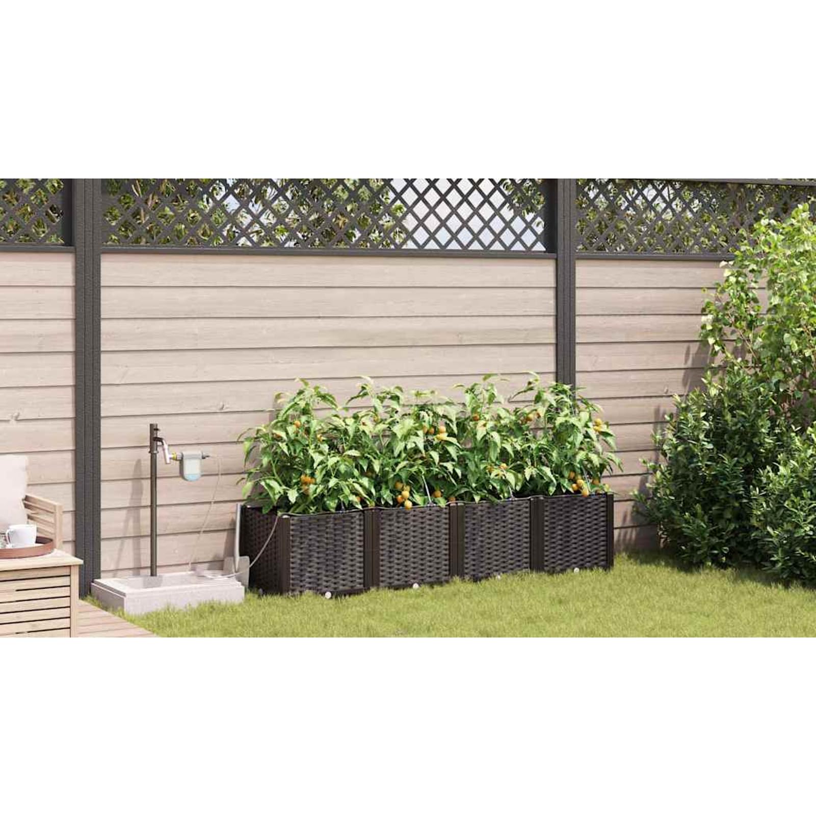 Geecher Vaso da Giardino 4 Pezzi, con Sistema di irrigazione Integrato, 160x40x37,5 cm, in Acciaio, per Esterni, Ideale per Principianti e Appassionati di Giardinaggio