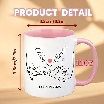 Mason Life Custom Mug - Double-Sided Personalised Name Print, Microwave Safe, Ideal Anniversary & Valentine’s Day Gift for Him Her, Reusable Coffee Tea Cup for Couples