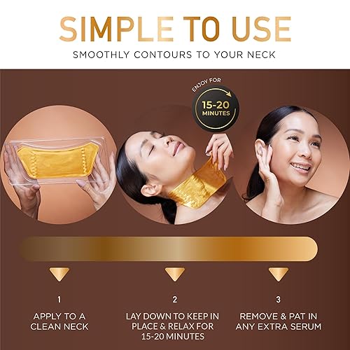 Miniatura 4 de DERMORA Máscara de tratamiento para la piel, máscara de cuello con brillo dorado, paquete de 20 máscaras de gel para el cuello, máscaras