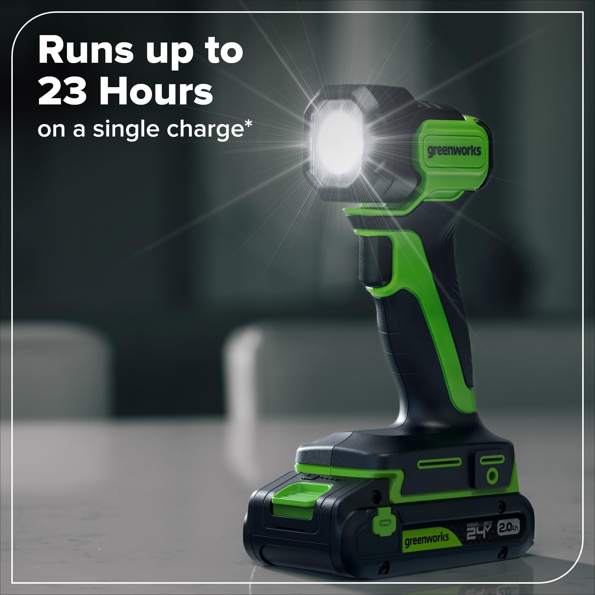 GREENWORKS 24V Set d'outils sans fil 4 pièces – Perceuse à percussion & Visseuse sans balai, Scie circulaire 6,5", Lampe LED, Batteries 4,0Ah + 2,0Ah (Powerbank 24.000 mAh), Chargeur rapide 65W