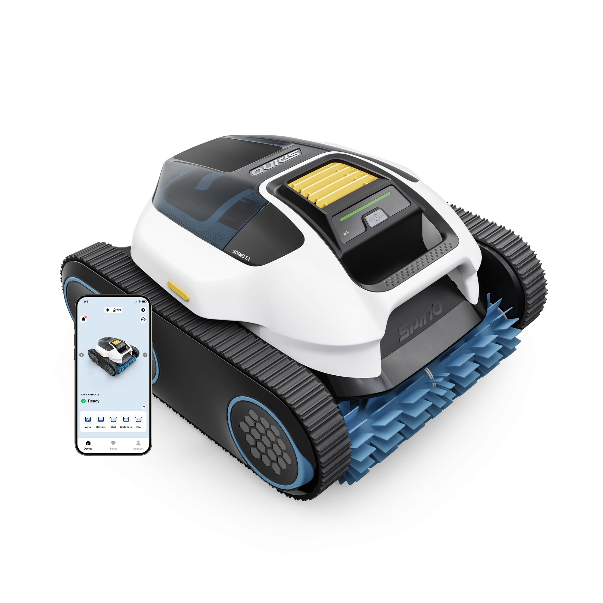 Spino E1 Cordless Robotic Pool Cleaner, Pool Robot for Wall & Waterline Cleaning, Smart Arc Path for Pools up to 1,600 Sq.ft, Up to 210 Mins Runtime, Pool Cleaner with 5 Modes, APP Control - 1