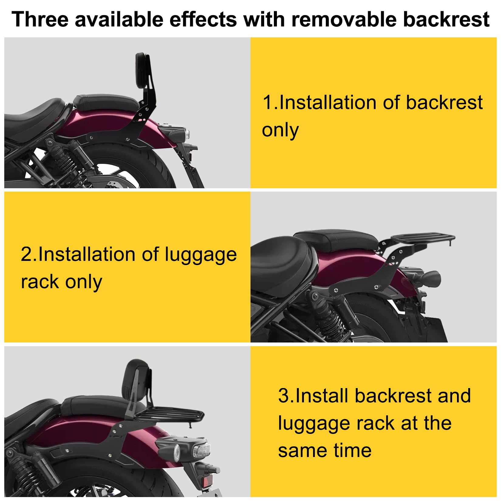 Coussin de Siège de Dossier Arrière de Moto avec Porte-Bagages pour Rebel CMX1100 CMX1100T DCT 2021-2025, PSLER Dossier Passager Sissy Bar avec Support de Chargement Moto Accessoires