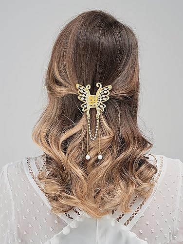Miniatura 5 de 2 pinzas de mariposa dorada para el cabello pinzas de perlas para el cabello pinzas de metal con borlas de diamantes de imitación exquisitas pinzas