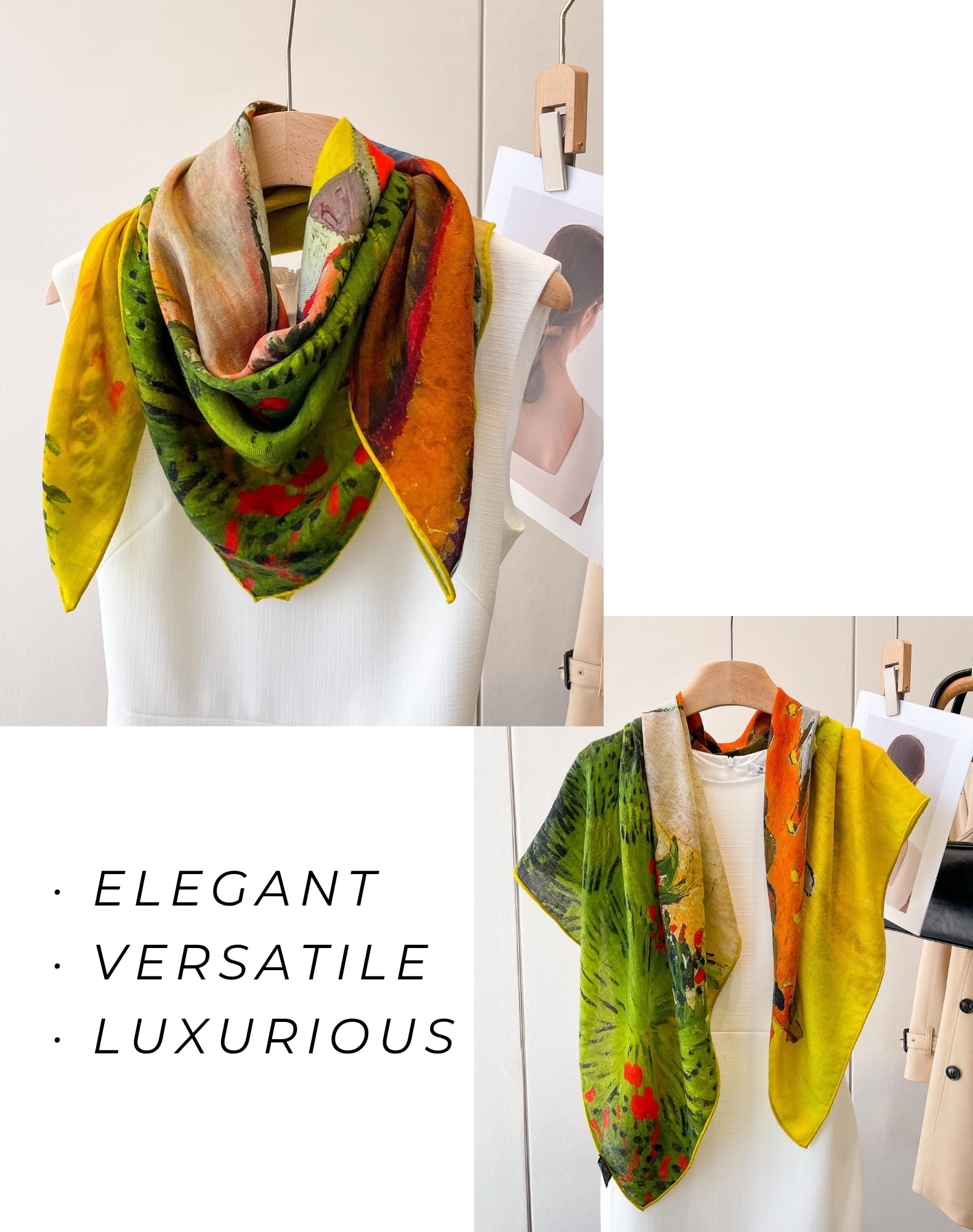 PoeticEHome Scialli in Cashmere per Donna 90x90 cm - Sciarpe Quadrate Leggere come una Piuma con Stampa Artistica, Confezione Regalo