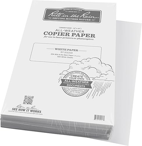 Rite In The Rain Papel de fotocopiadora a granel para todo tipo de clima, 12 x 18 pulgadas, blanco 20#, paquete de 500 hojas (No. 201218)