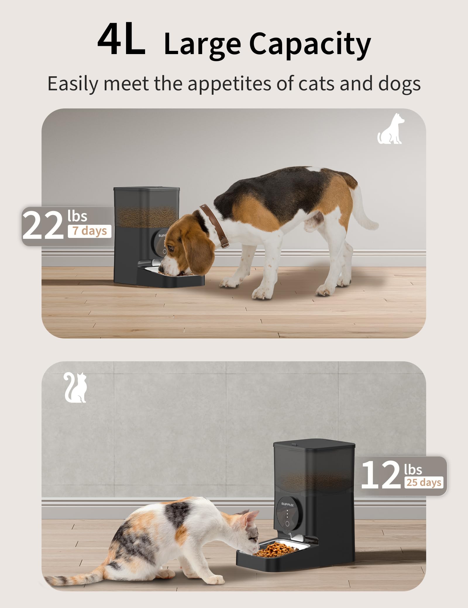 Comedero automático para gatos, 4 L, temporizador para gatos, 1-10 comidas, dispensador inteligente de alimentos para perros de raza pequeña, dispensador de alimentos para interiores y exteriores,