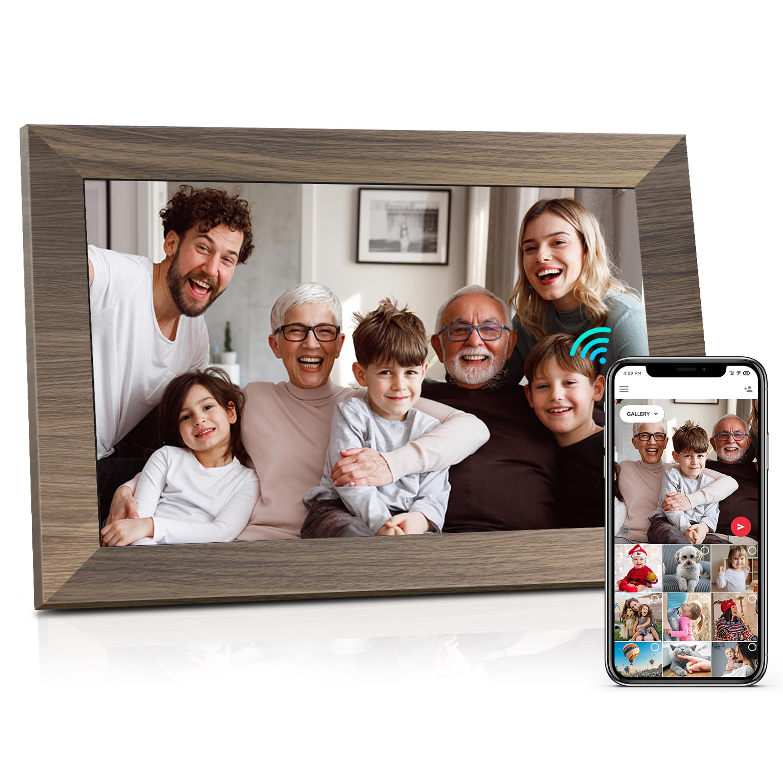 Canupdog WiFi Digital Picture Frame 10.1 Inch, IPS Touch Screen Smart Cloud Digital Photo Frame with 16GB Storage, Wall Mountable, Auto-Rotate, Share Photos from Anywhere Via App