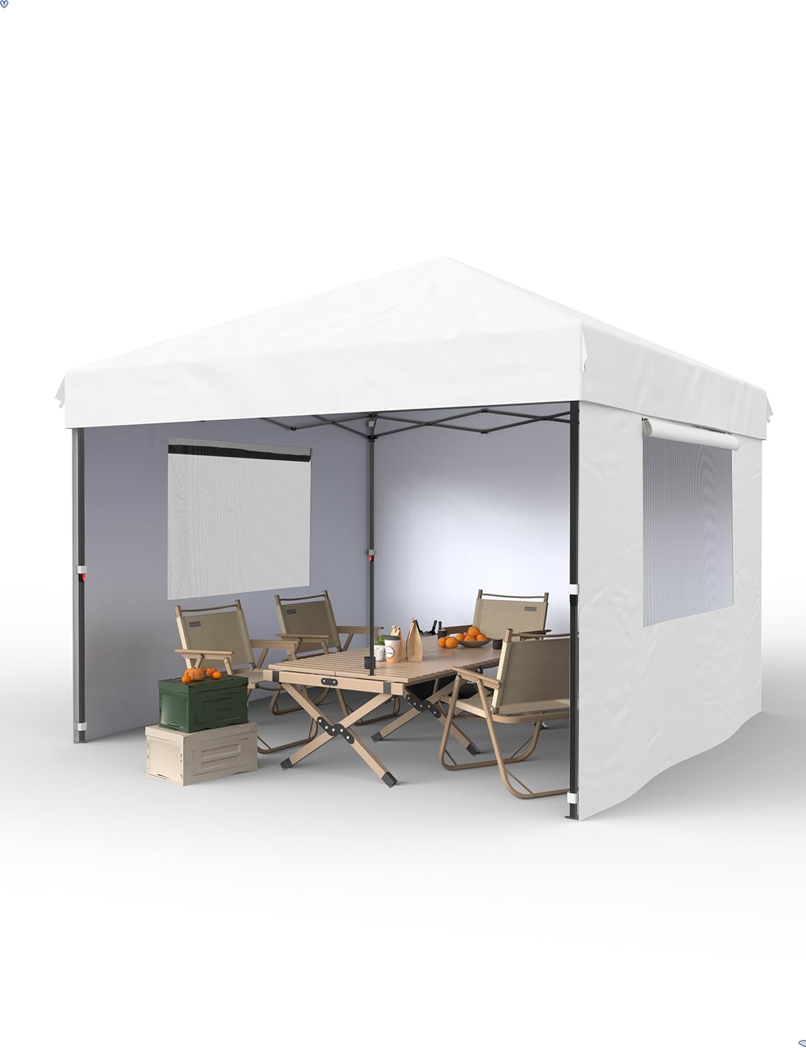 10'x10' Pop up Canopy Tent with 210 D Oxford Fabric, Portable Instant Commercial Canopy Including 3Pcs Sidewalls 4 Stakes 4 Ropes 4 Sandbags for Farmers' Market, Patio, Outdoor Event, Camping-White White 3 Sidewalls