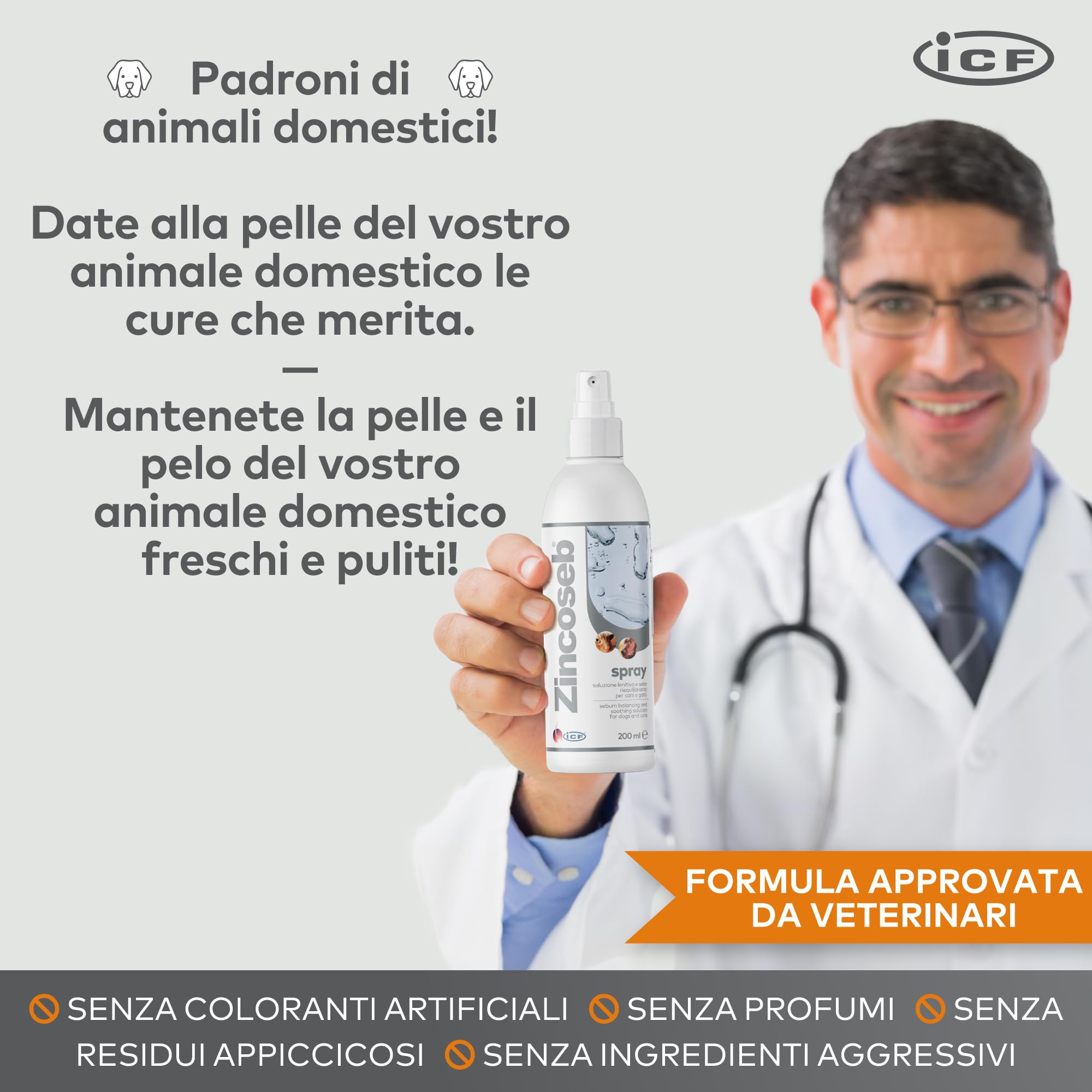 ICF Cif Zincoseb Cão Gato Spray 200 ml artigo para o seu Animal de estimação, Preto, Normal, 200