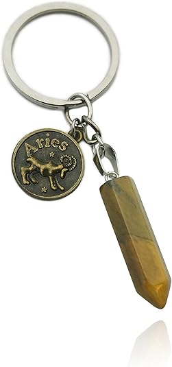 Zodiac Crystal Stone Keychain Natural Rose Stone/Red Agate/Aventurine Healing Crystal Keychain