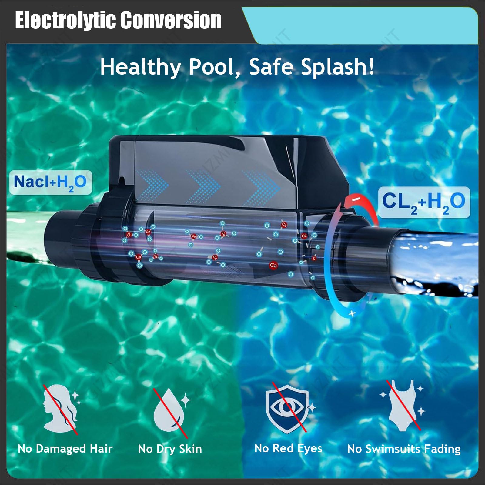 Generador de Cloro salino, clorador de Piscinas de Agua Salada, clorador para Piscinas enterradas de Agua Salada con función de autolimpieza ECPro16
