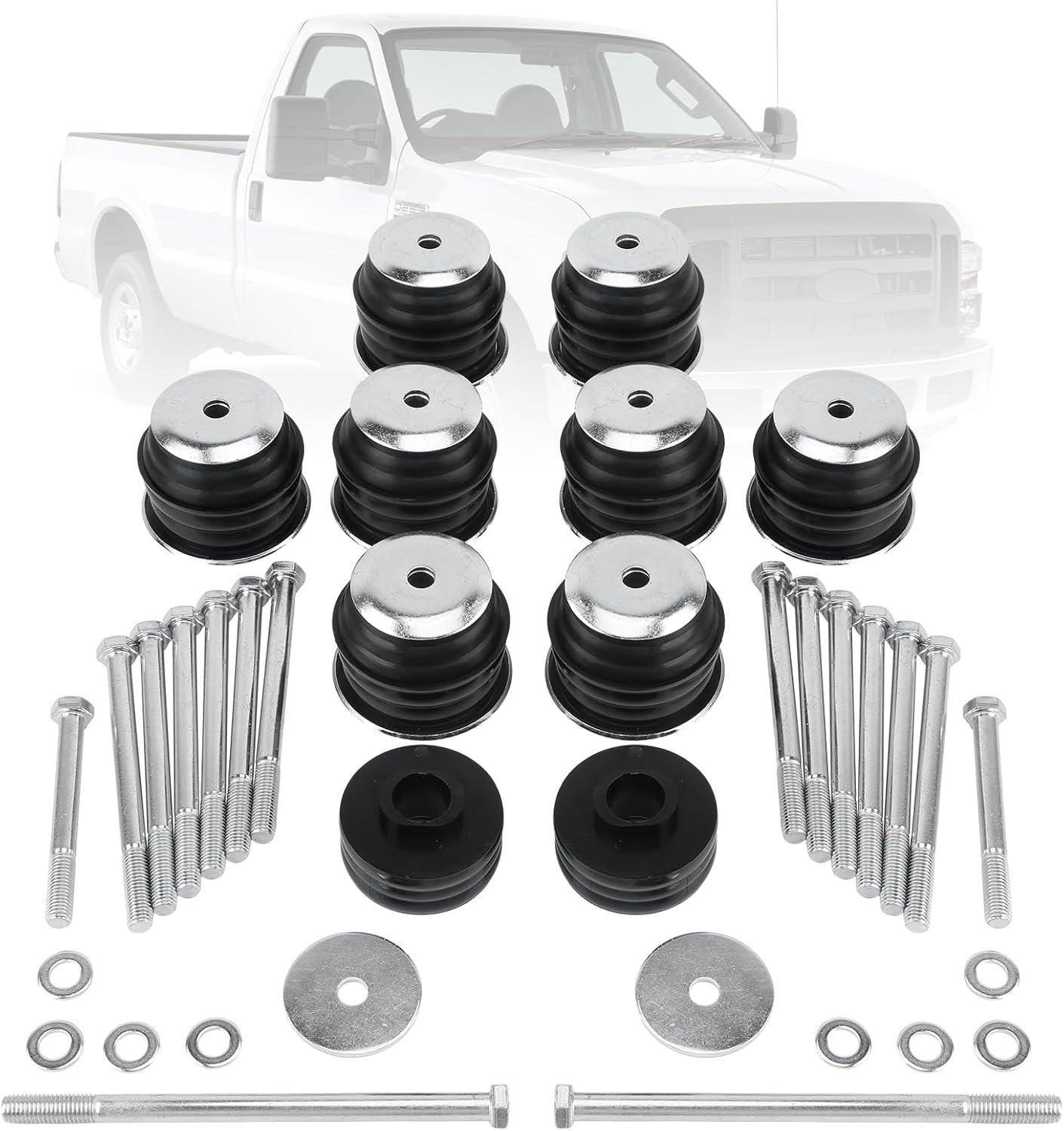 KF04058BK Body Cab Bushing Kits Body Mount Bushing Kit for 1999-2007 Ford Super Duty F250 F350 with Steel Sleeves & Hardware 2WD 4WD