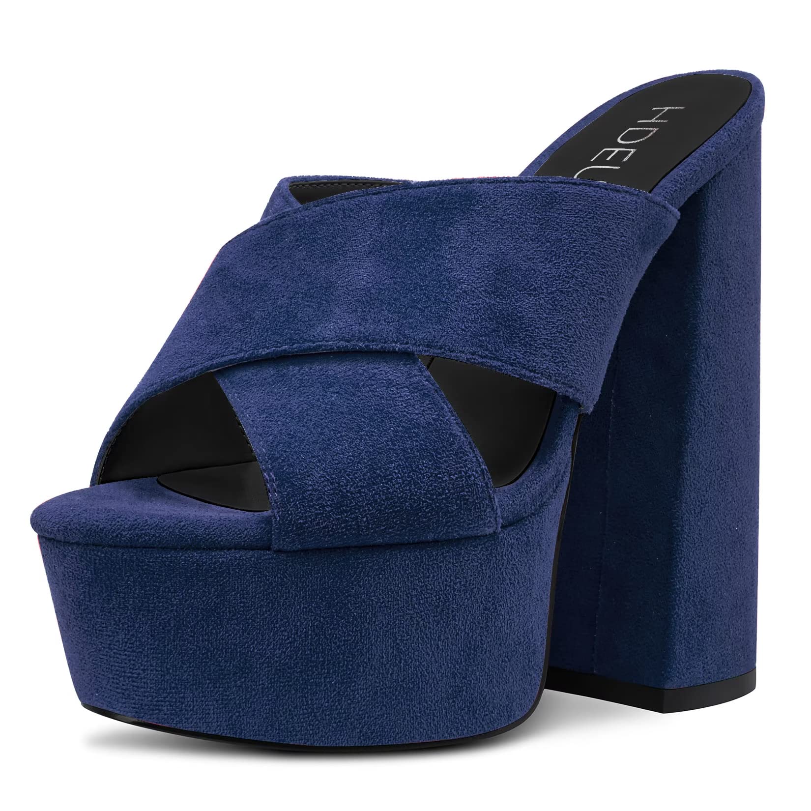 HDEUOLM Women Chunky Block High Platform Heel Peep Open Toe Sandals Cross-Strap Casual Basic Classic Shoes