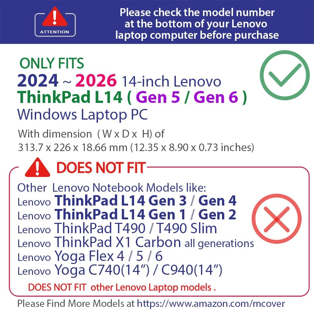 mCover case ONLY Compatible for 2024-2026 14" Lenovo ThinkPad L14 Gen 5/6 Series Windows Notebook Computers(NOT Fitting Any Other Lenovo Models)- Pink